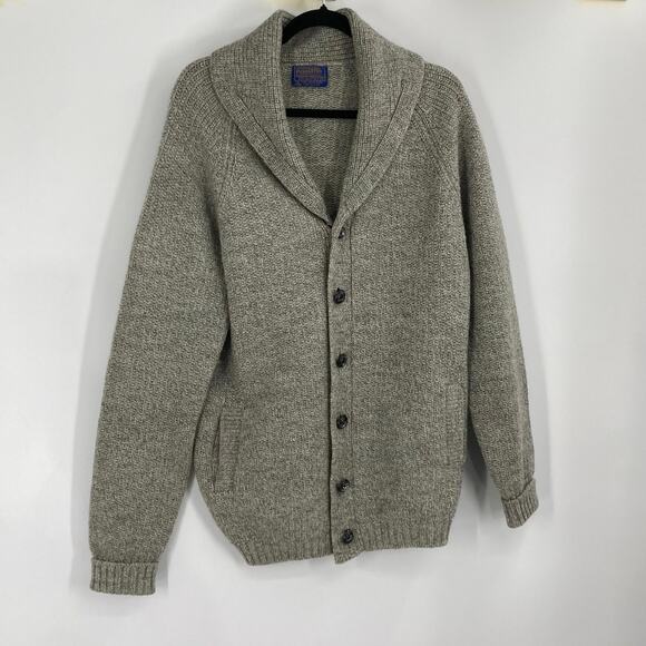 Pendleton Wool Gray Leather Button Country Cardigan Sweater Men’s XL Old Money - Picture 1 of 9
